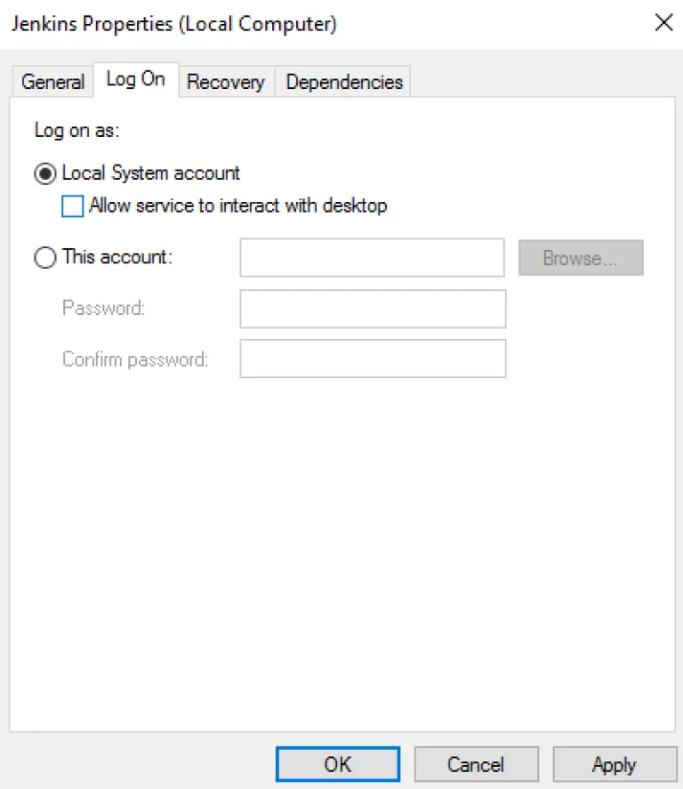 Вкладка вход в систему. Audio Endpoint. Allow service to interact with desktop Windows 10. Service Locator. Update property